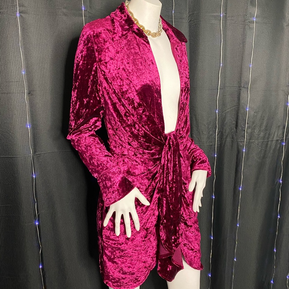 Pink/Red Velvet Mini Dress - Picture 2 of 4